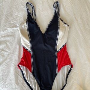Stylish Black and Red One-Piece Swimsuit